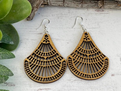 Truly Olive Elegant Shapely Wood Earrings - Earrings Dangle Earrings