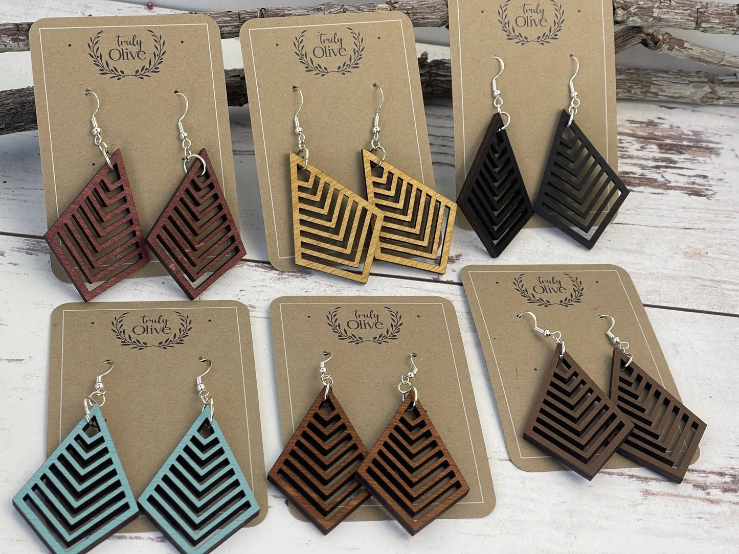 Truly Olive Triangle Wood Earrings Exquisite Unique Accessories - Earrings Dangle Earrings