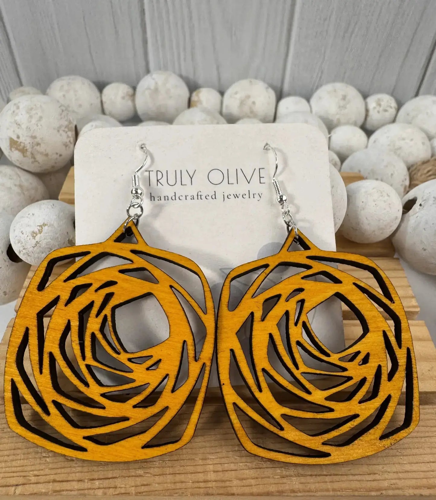 Truly Olive Wood Boho Mandala Earrings - Earrings Dangle Earrings
