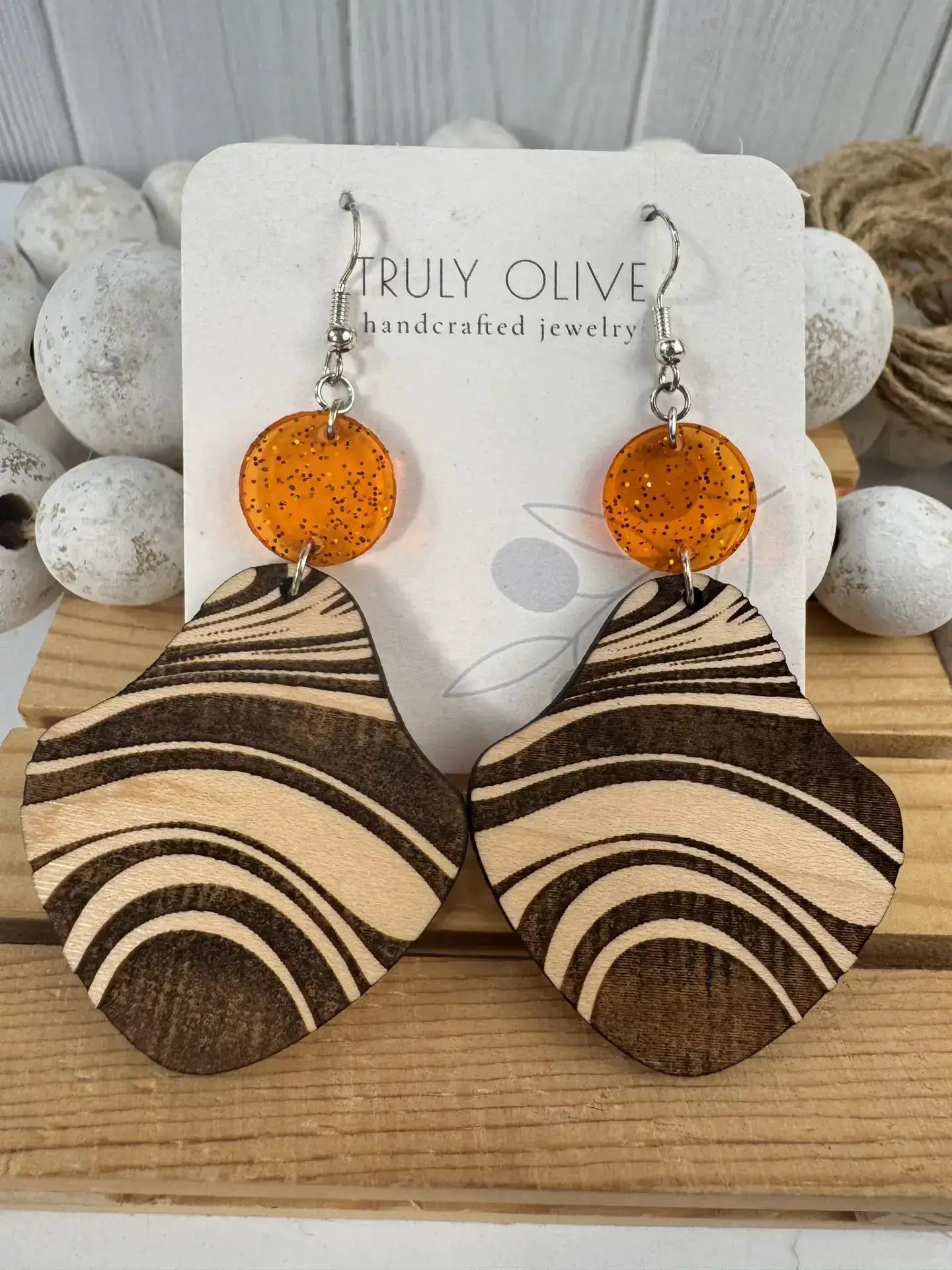 Truly Olive Wood Earrings Gift For Her - Earrings Dangle Earrings