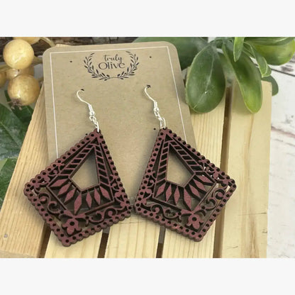 Truly Olive Lightweight Wood Mandala Earrings - Earrings Dangle Earrings
