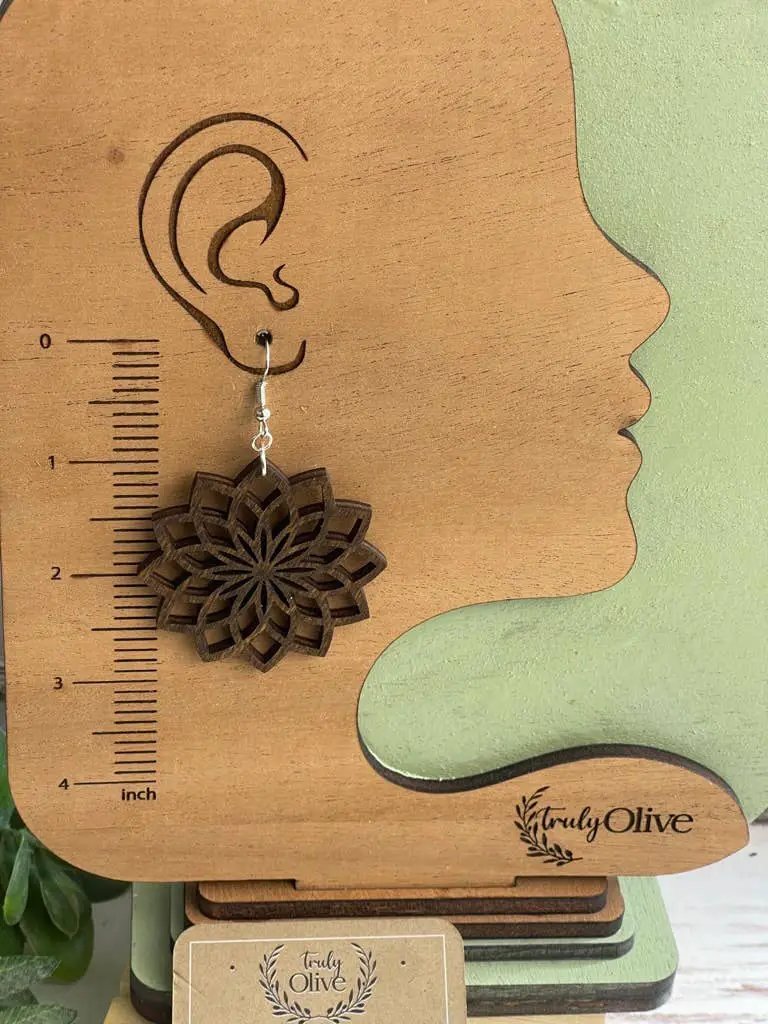 Truly Olive Natural Wood Mandala Earrings - Earrings Dangle Earrings