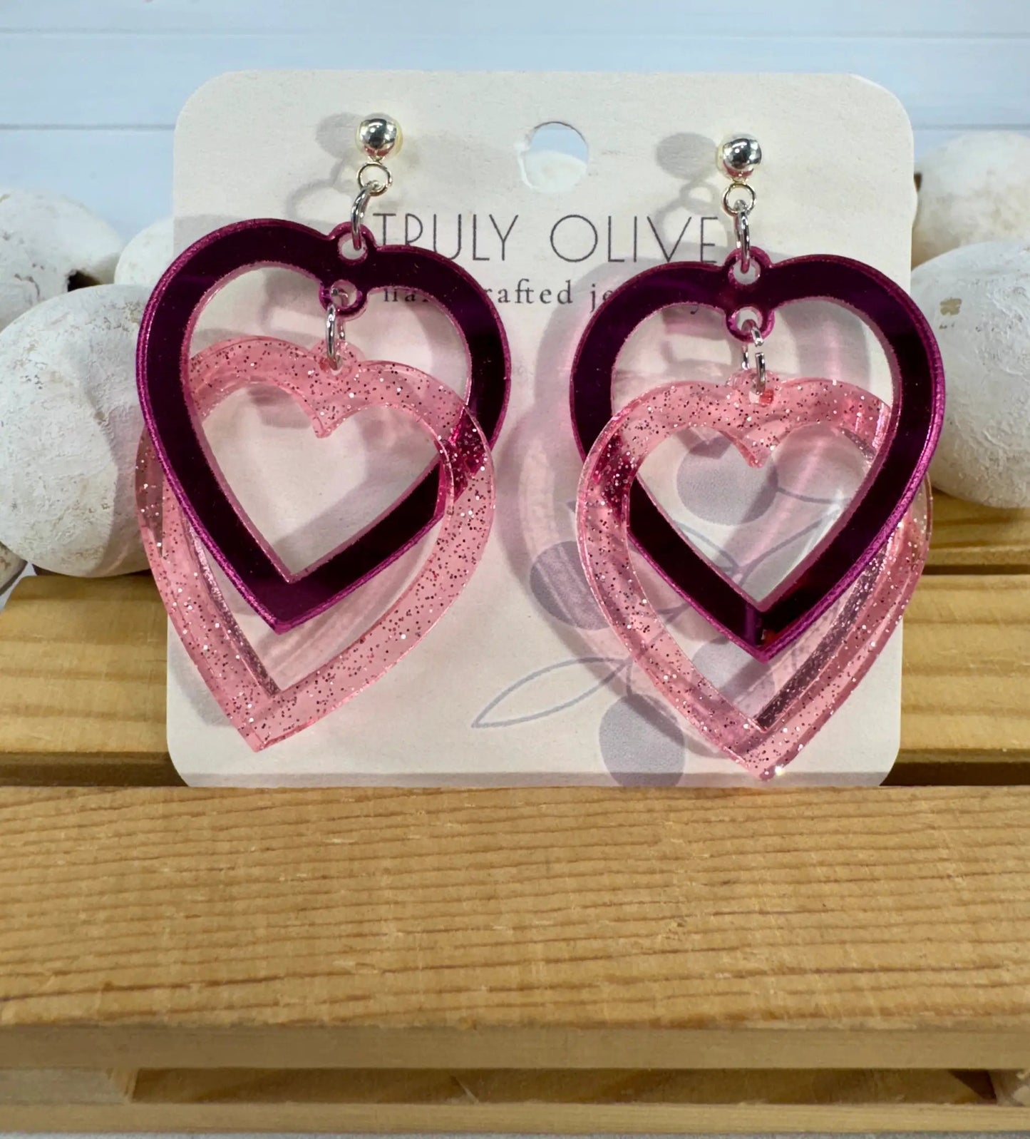 Trulyolive Connected Pink Double Heart Earrings - Earrings