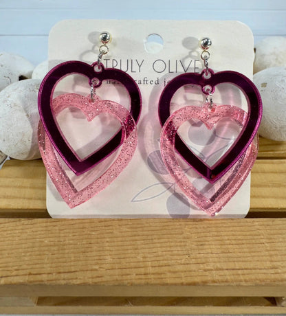 Trulyolive Connected Pink Double Heart Earrings - Earrings