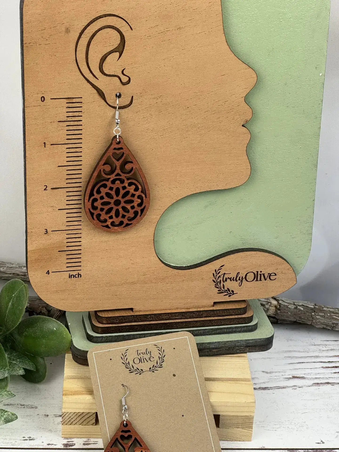 Truly Olive Natural Wooden Earrings - Earrings Dangle Earrings