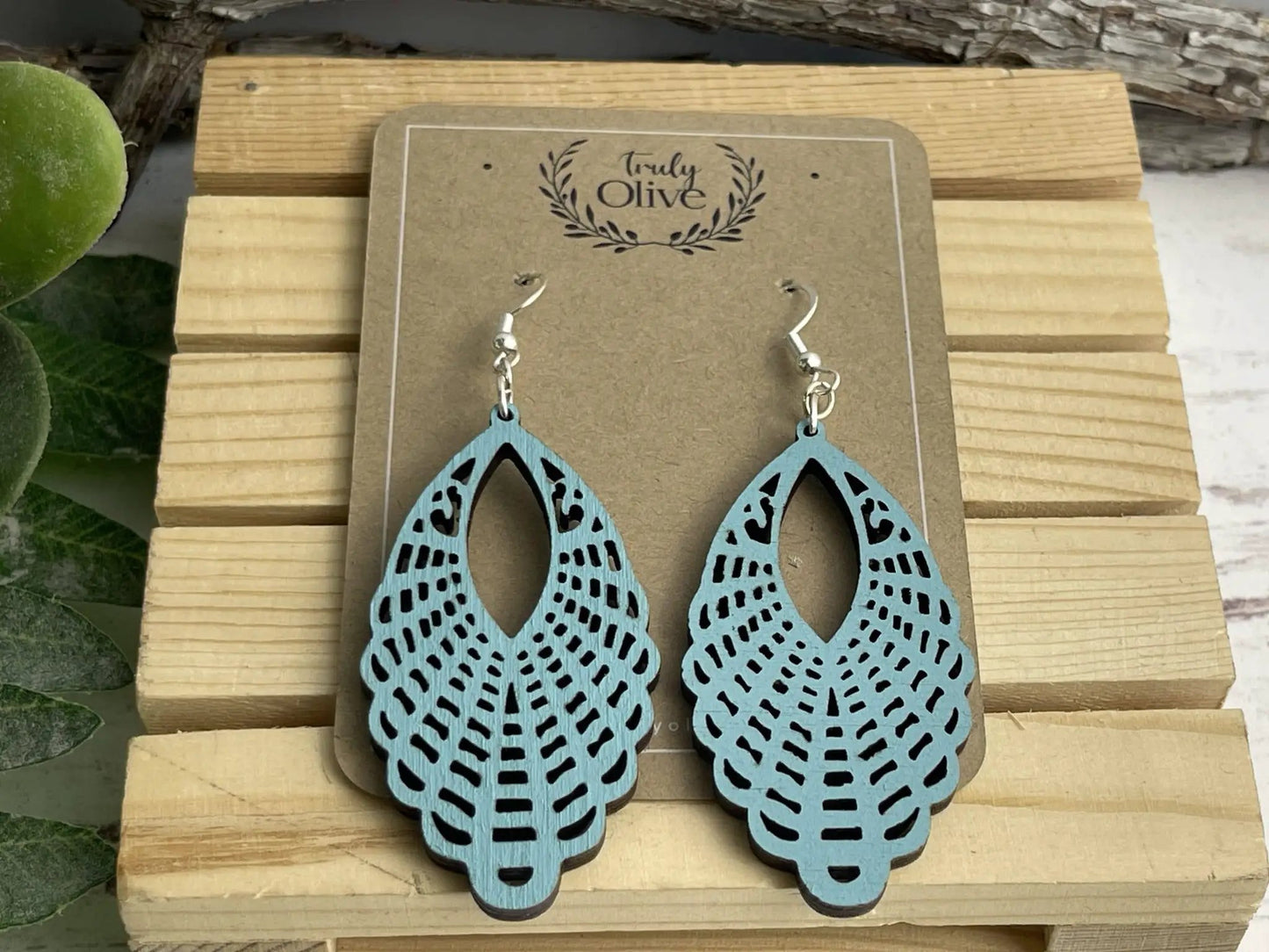 Truly Olive Classic Elegant of Oval Shaped Wood Earrings - Earrings Dangle Earrings
