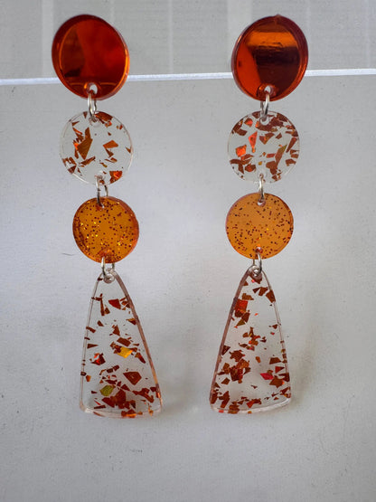 Truly Olive Orange Confetti and Orange Glitter Acrylic Dangle Earrings - Earrings Dangle Earrings