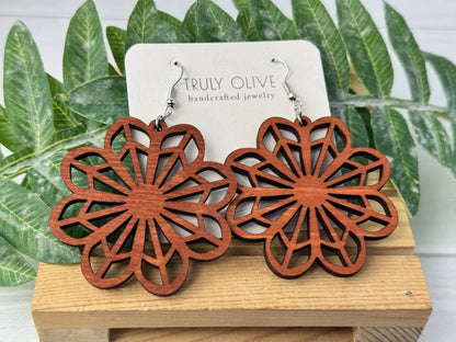 Truly Olive Wooden Boho Statement Earrings - Earrings Dangle Earrings