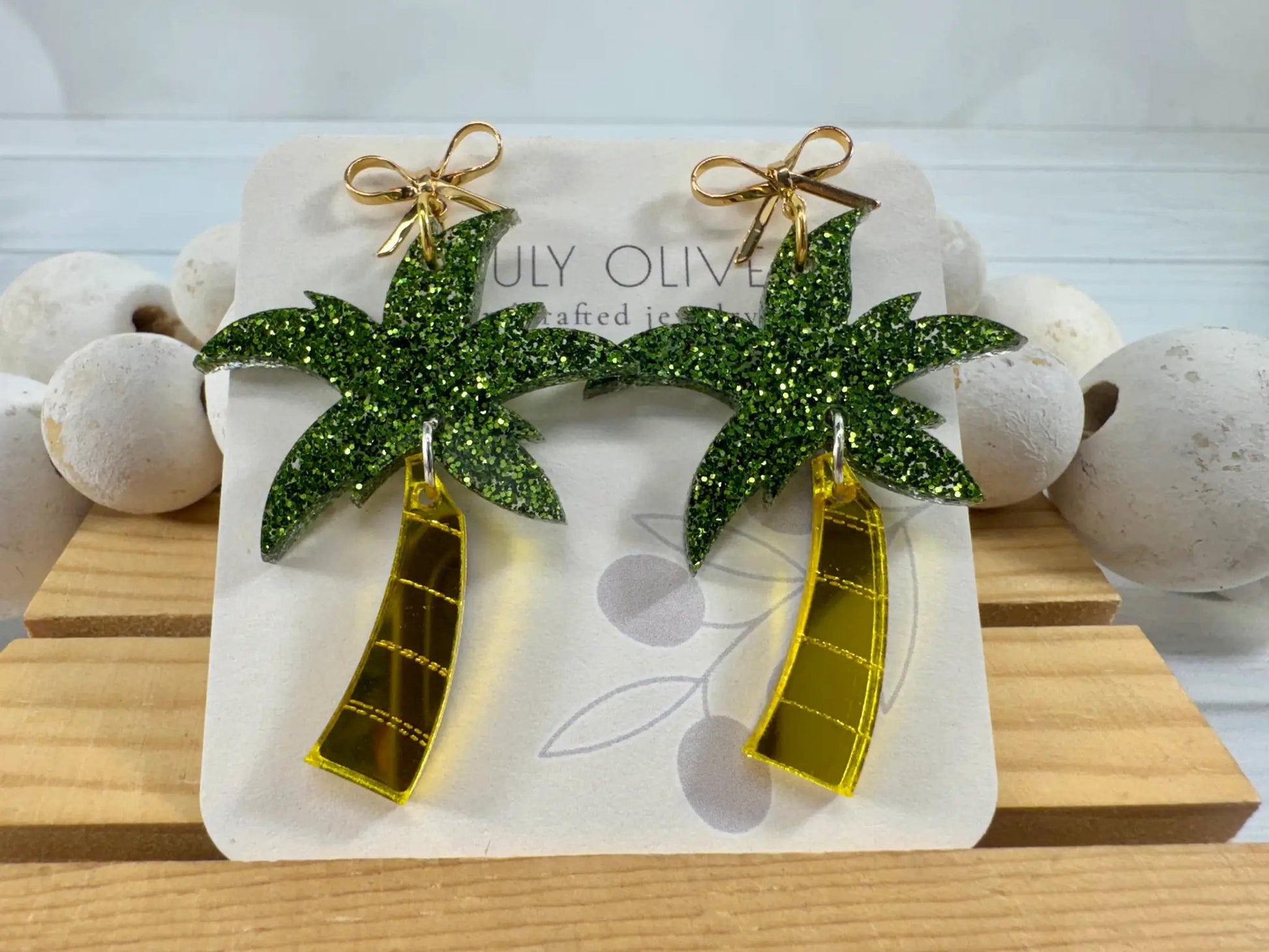 Trulyolive Summer Shimmer Palm Tree Earrings - Earrings Dangle Earrings