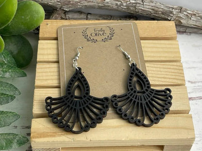 Truly Olive Bohemian Wood Mandala Earrings - Earrings Dangle Earrings