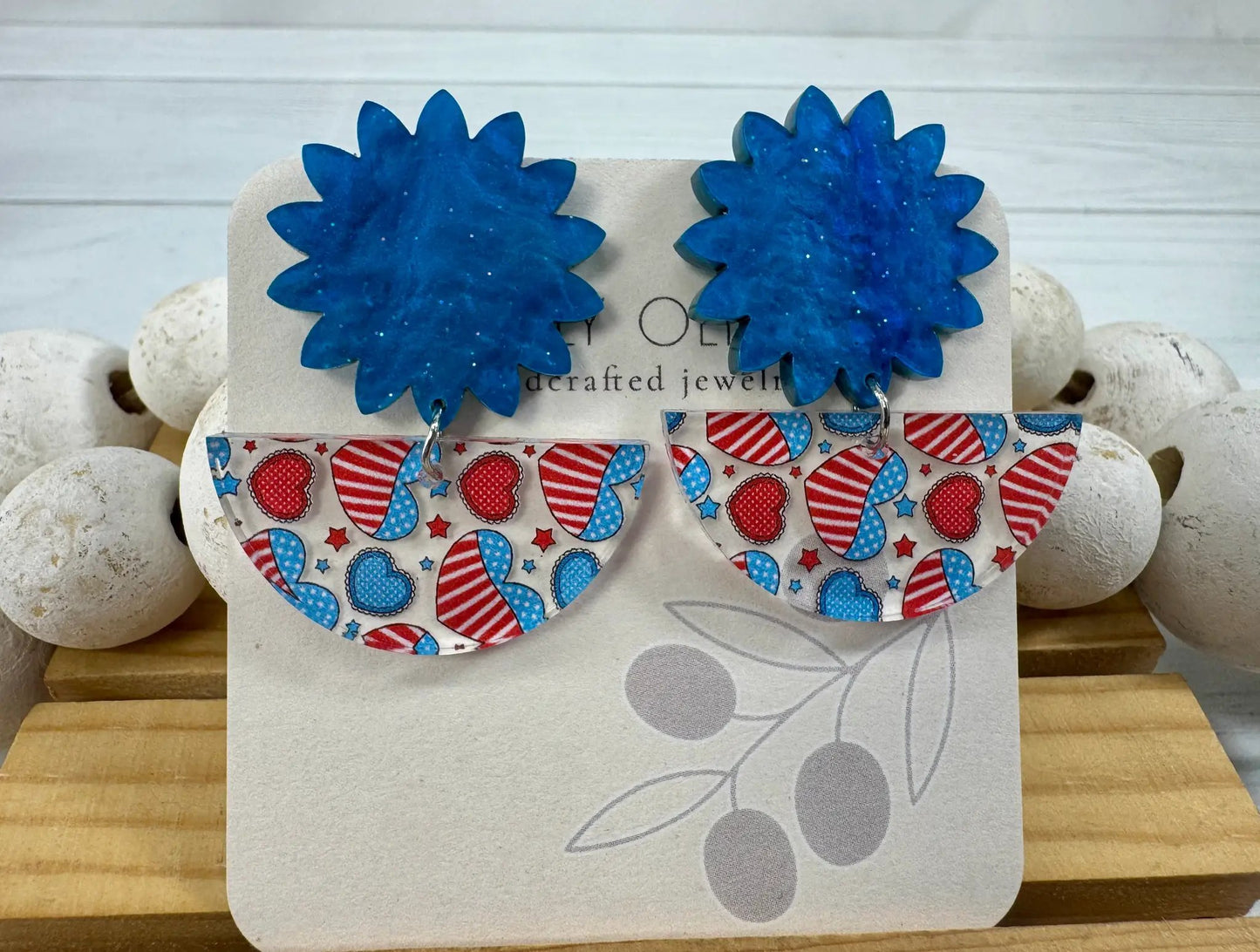 Truly Olive Patriotic Hearts Red White and Blue - Earrings Dangle Earrings