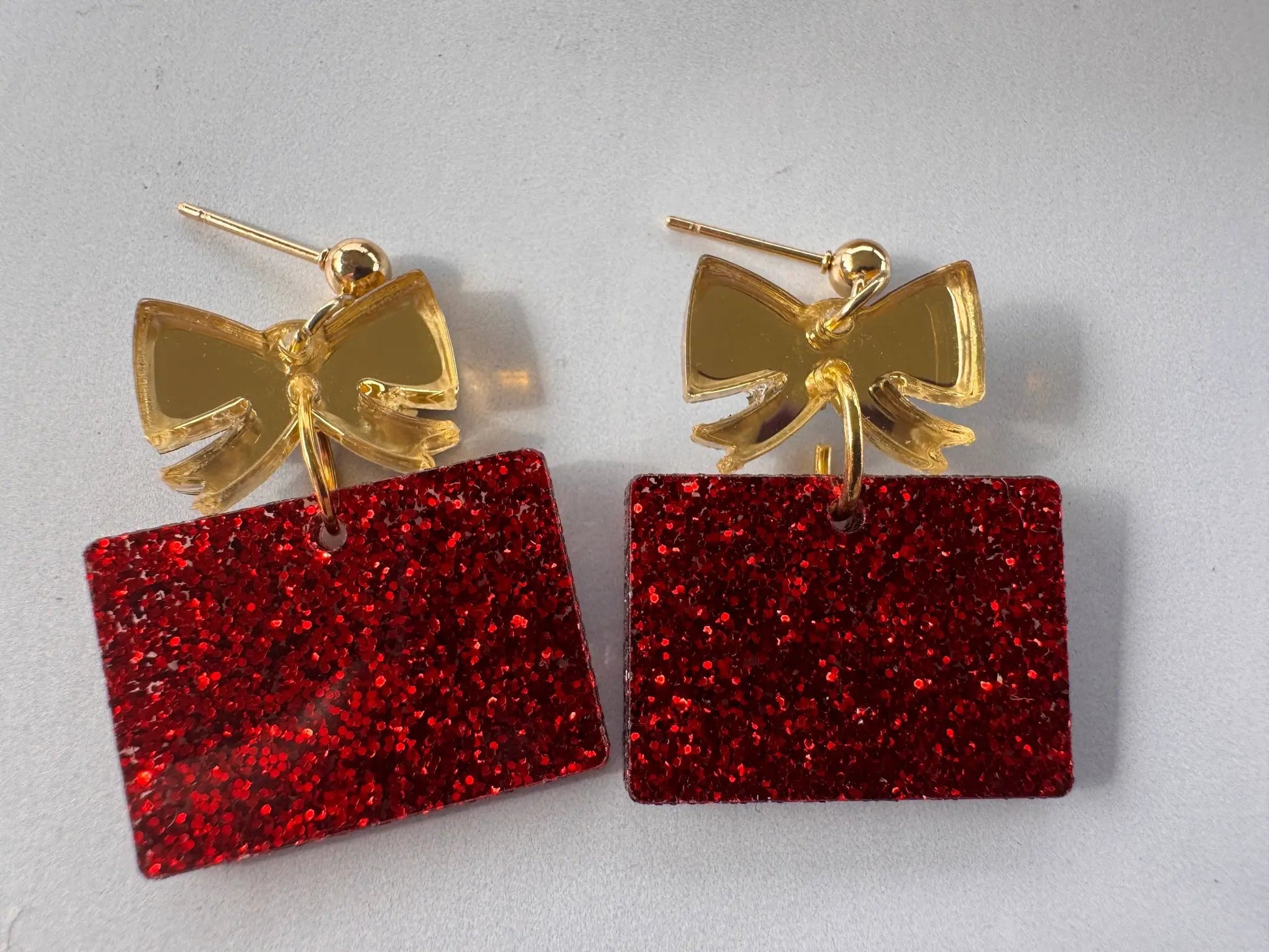Truly Olive Red and Gold Christmas Present Earrings - Earrings Dangle Earrings