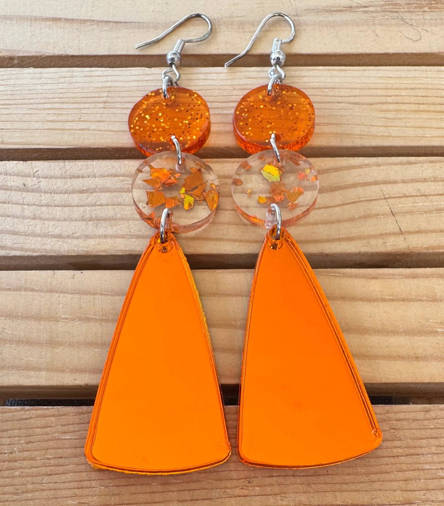 Truly Olive Orange Acrylic Confetti Drop Earrings - Earrings Dangle Earrings