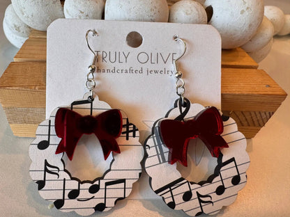 Truly Olive Music Notes Christmas Wreath Earrings - Earrings Dangle Earrings