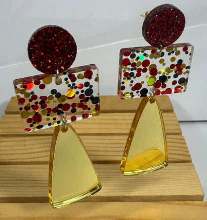 Truly Olive Gorgeous Red and Gold Long Christmas Holiday Earrings - Earrings Dangle Earrings