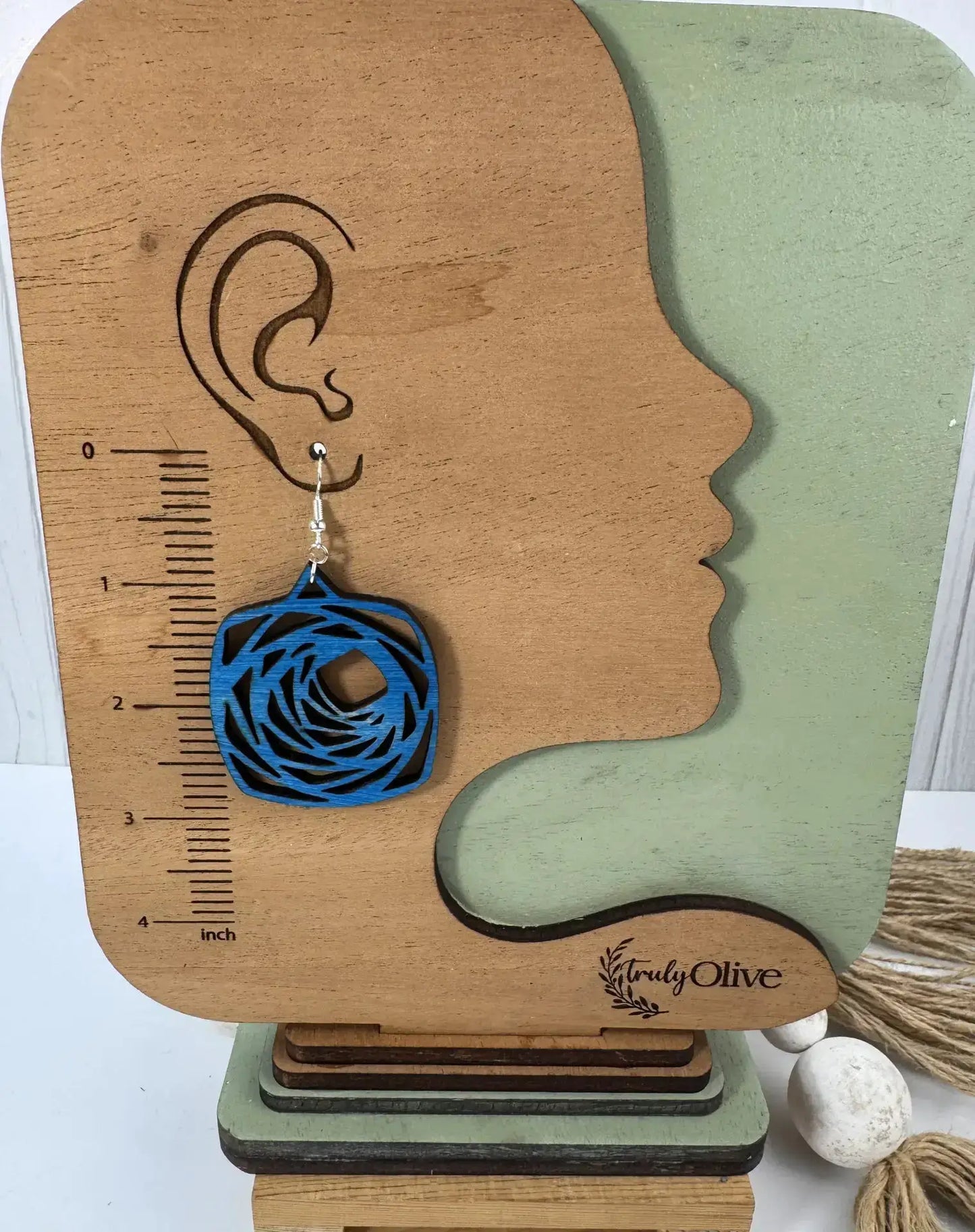Truly Olive Wood Boho Mandala Earrings - Earrings Dangle Earrings