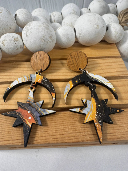 Truly Olive Discover the Elegance of Moon and Stars Dangle Earrings - Earrings Dangle Earrings