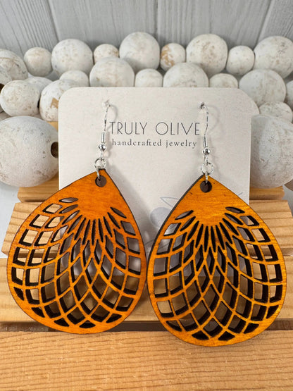 Truly Olive Wooden Statement Earrings - Earrings Dangle Earrings