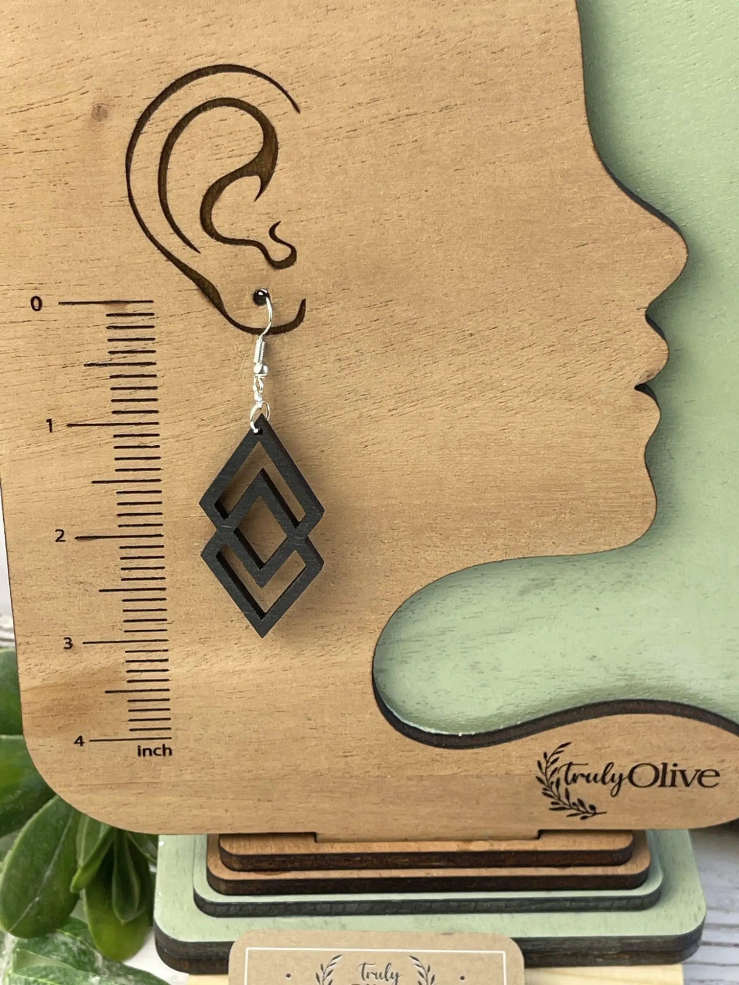 Truly Olive Antique Wood Connected Triangle Earrings - Earrings Dangle Earrings