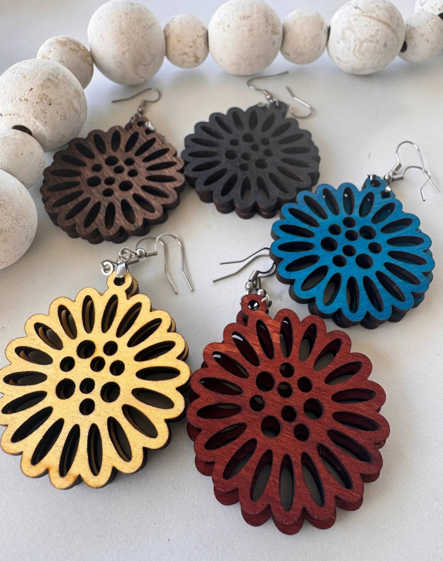 Truly Olive Flower Shape Wooden Lightweight Earrings - Earrings Dangle Earrings