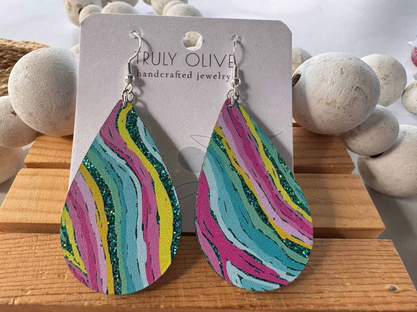 Truly Olive Colorful Wavey Pattern Acrylic Earrings - Earrings Dangle Earrings