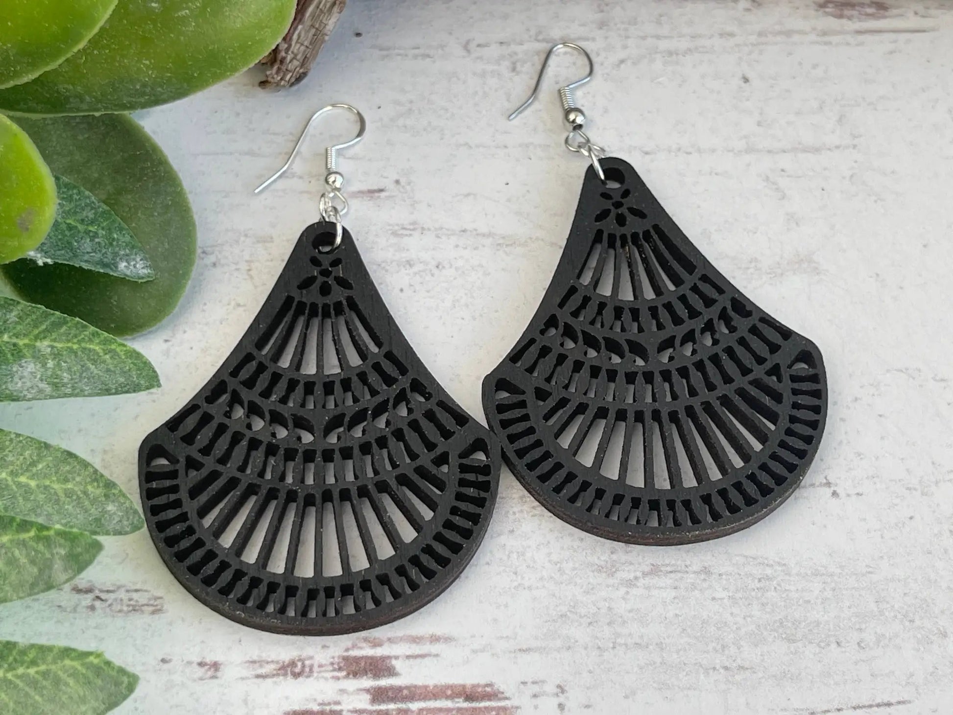 Truly Olive Elegant Shapely Wood Earrings - Earrings Dangle Earrings