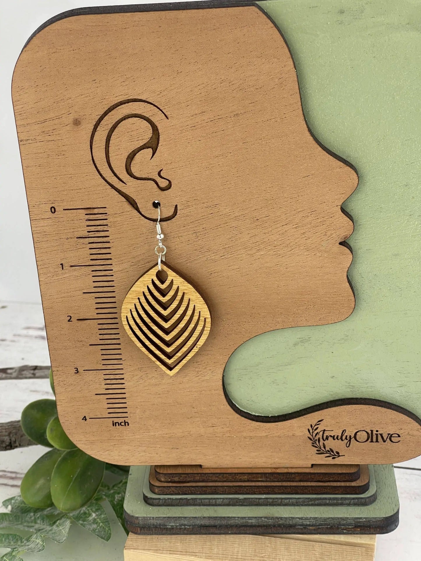 Truly Olive Stylish Pear Shape Lightweight Wood Earrings - Earrings Dangle Earrings