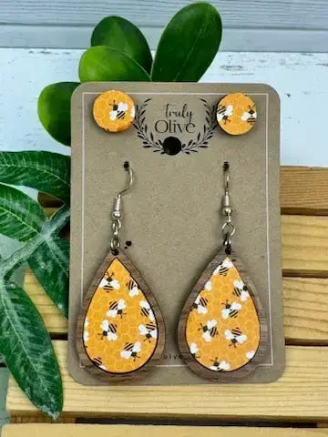 Truly Olive Bumble Bee Teardrop Earrings - Earrings Dangle Earrings