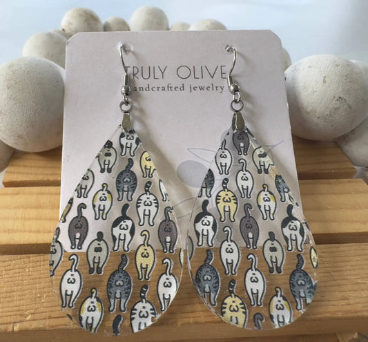 Truly Olive Adorable Acrylic Cat Butt Earrings - Earrings Dangle Earrings