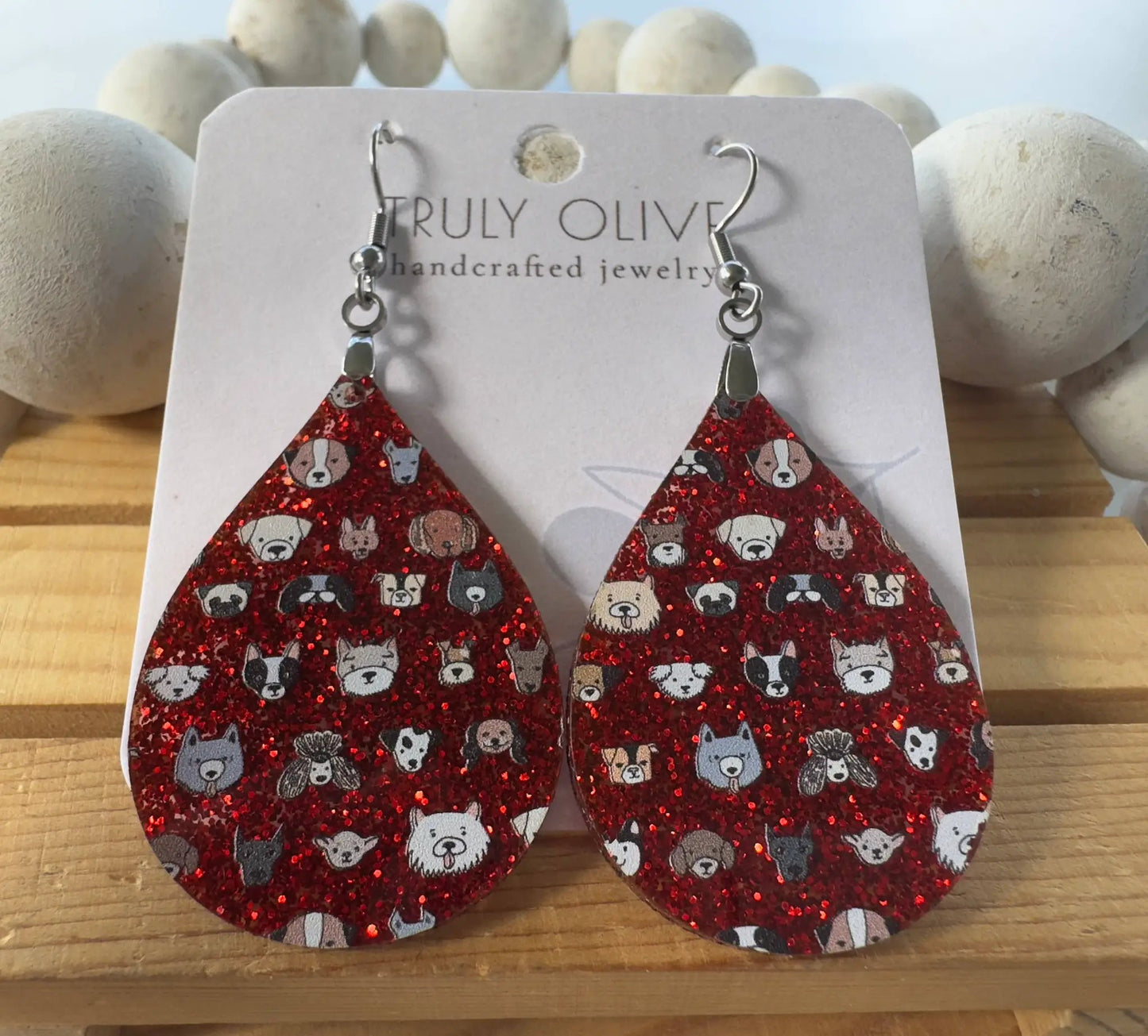 Truly Olive Adorable Red Acrylic Dog Face Earrings - Earrings Dangle Earrings