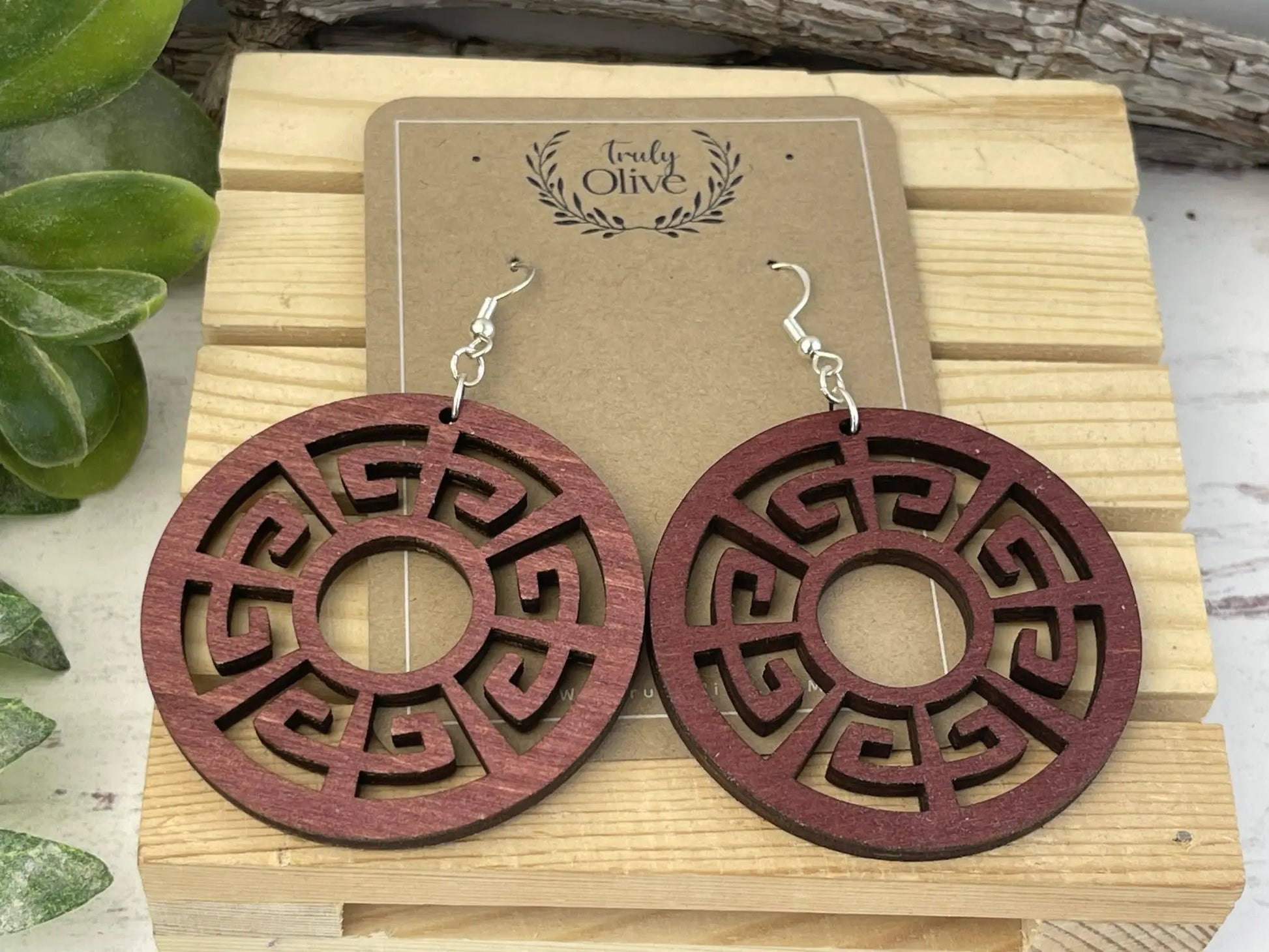 Truly Olive Discover the Exquisite Aura of Ornate Wood Mandala Earrings - Earrings Dangle Earrings