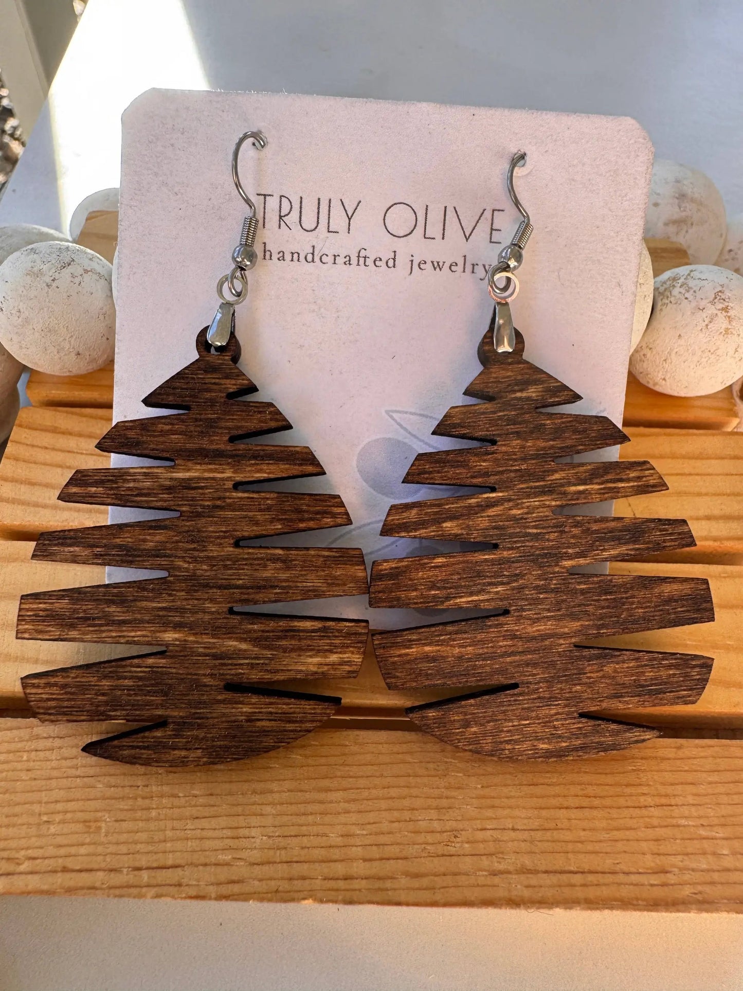 Truly Olive Wood Mandala Tree Shape - Earrings Dangle Earrings