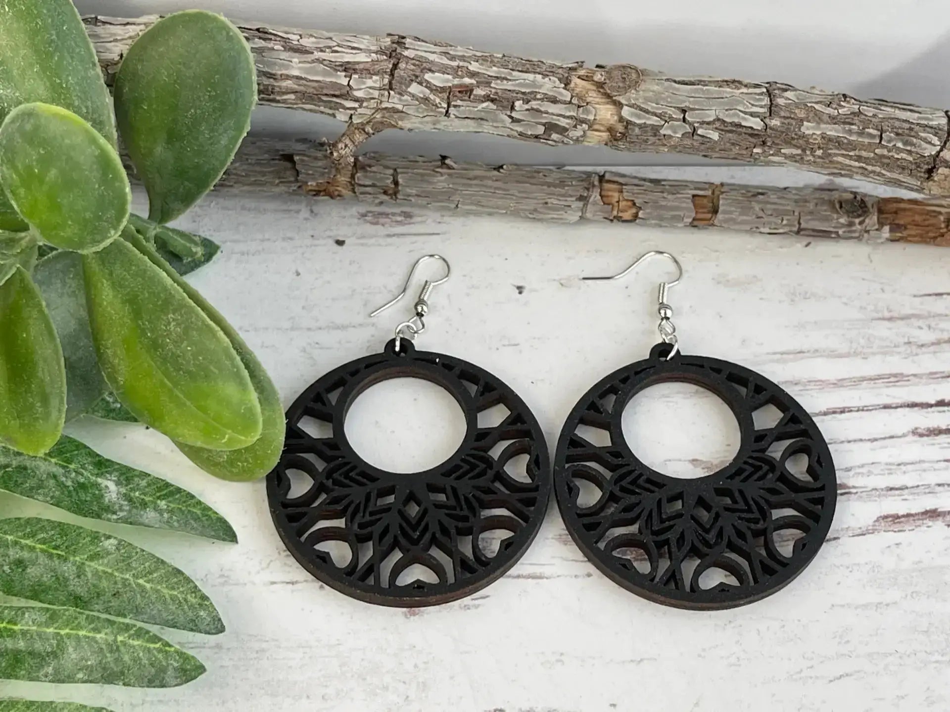 Truly Olive Boho Mandala Wooden Earrings - Earrings Dangle Earrings