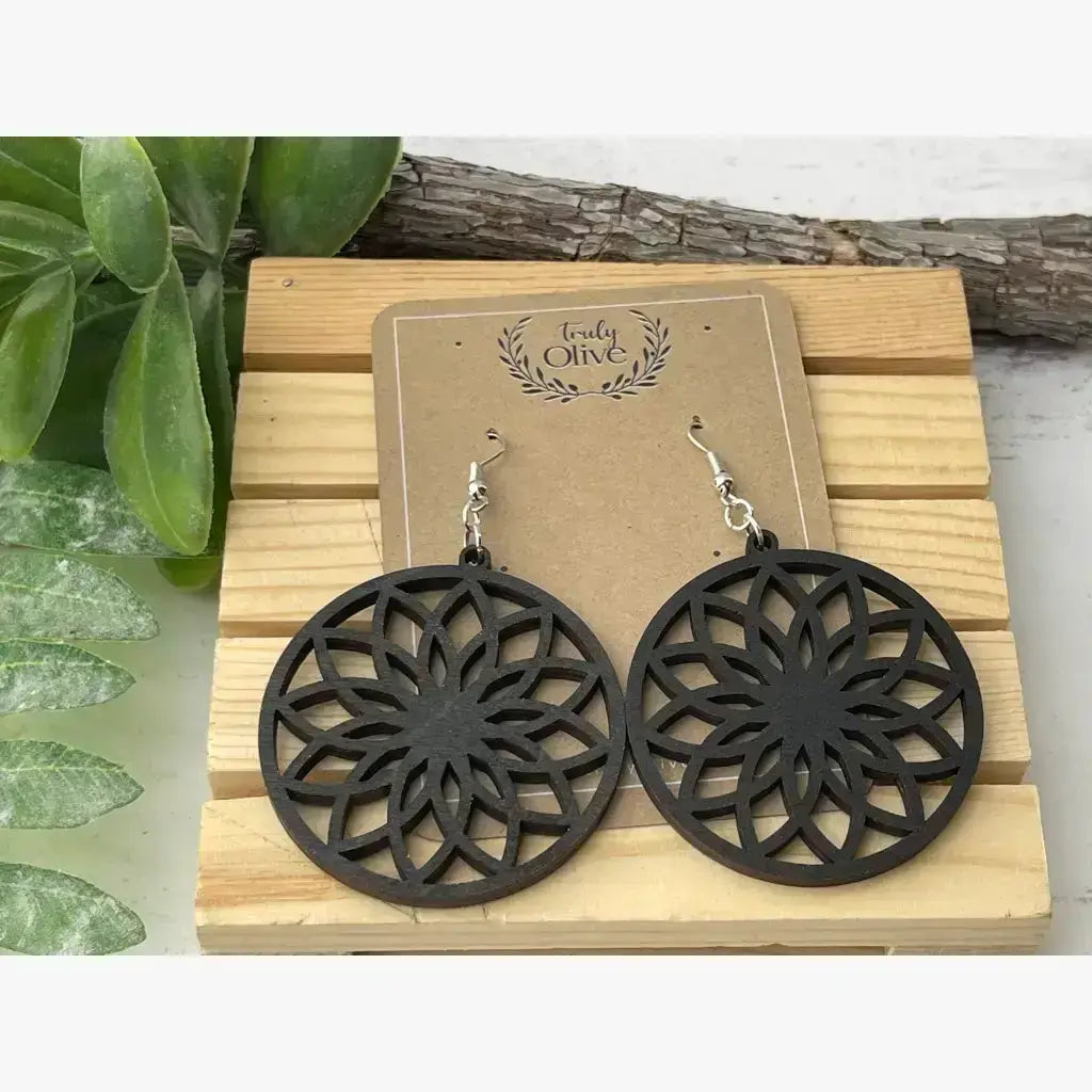 Truly Olive Lightweight Circle Wood Earrings - Earrings Dangle Earrings
