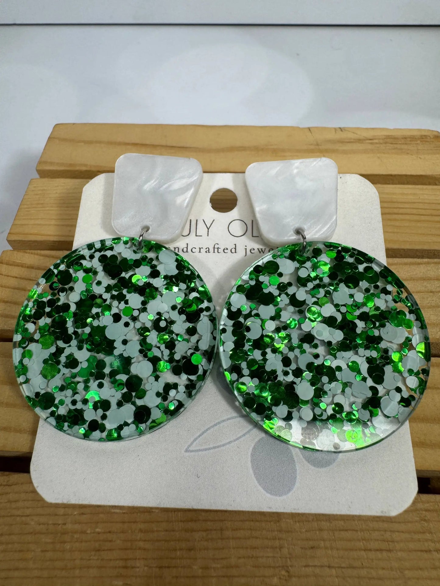 Truly Olive Green and White Tiered Holiday Earrings - Earrings Dangle Earrings