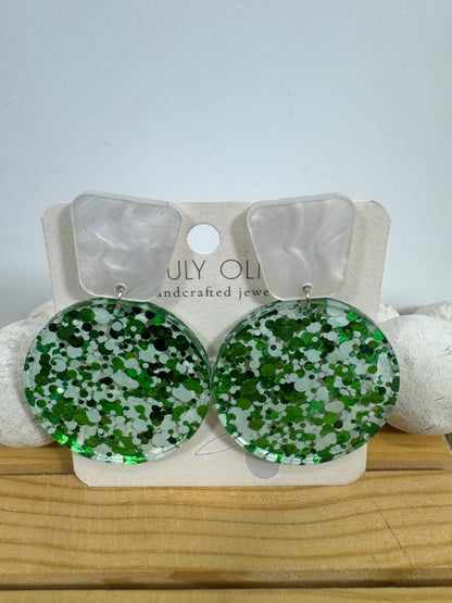 Truly Olive Green and White Tiered Holiday Earrings - Earrings Dangle Earrings