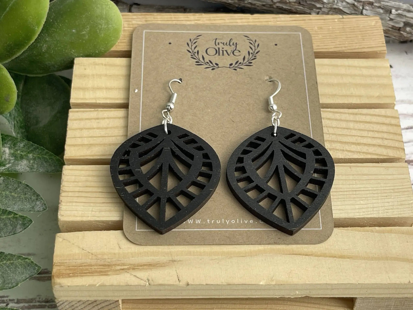 Truly Olive Small Lightweight Wood Geometric Earrings - Wear All Day - Earrings Dangle Earrings