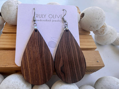 Truly Olive Double Shot Exotic Espresso Cafe Collection Wood Earrings - Earrings Dangle Earrings