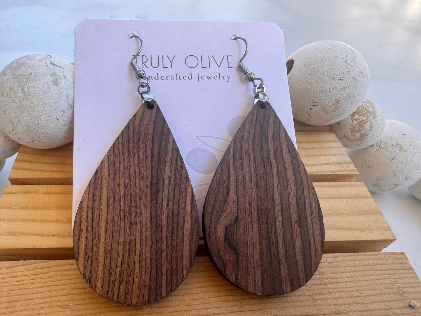 Truly Olive Double Shot Exotic Espresso Cafe Collection Wood Earrings - Earrings Dangle Earrings