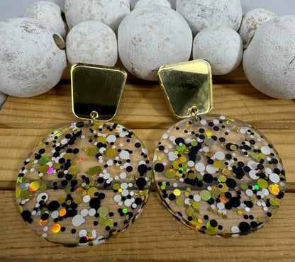 Truly Olive Tiered Circle Gold Black White Acrylic Christmas Earrings - Earrings Stud/Post Earrings