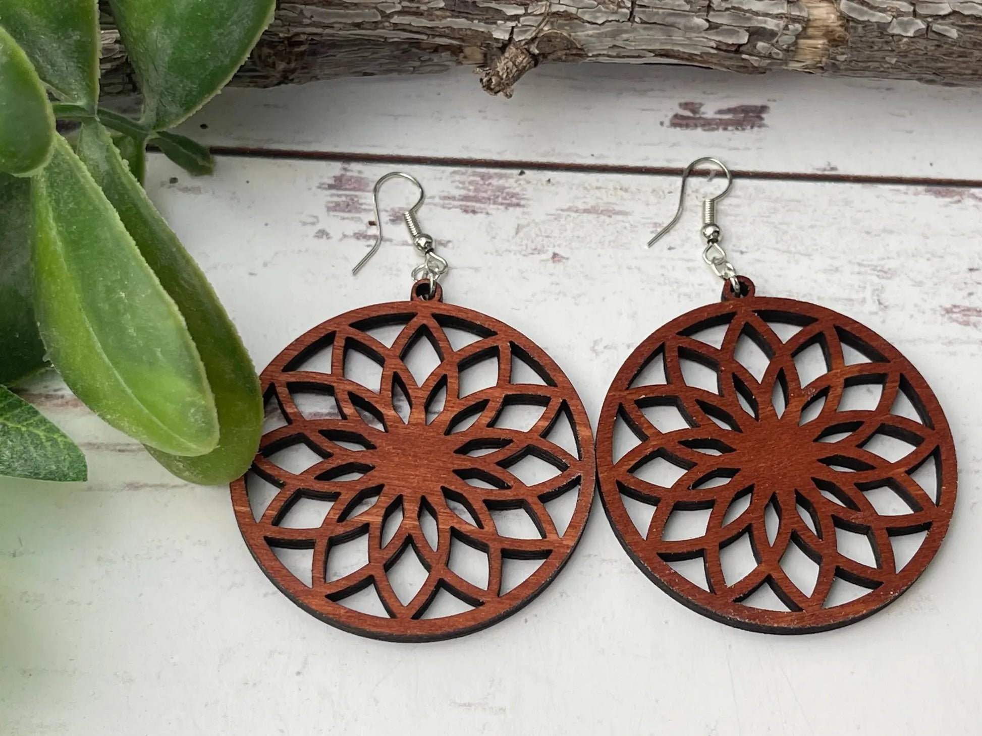 Truly Olive Lightweight Circle Wood Earrings - Earrings Dangle Earrings