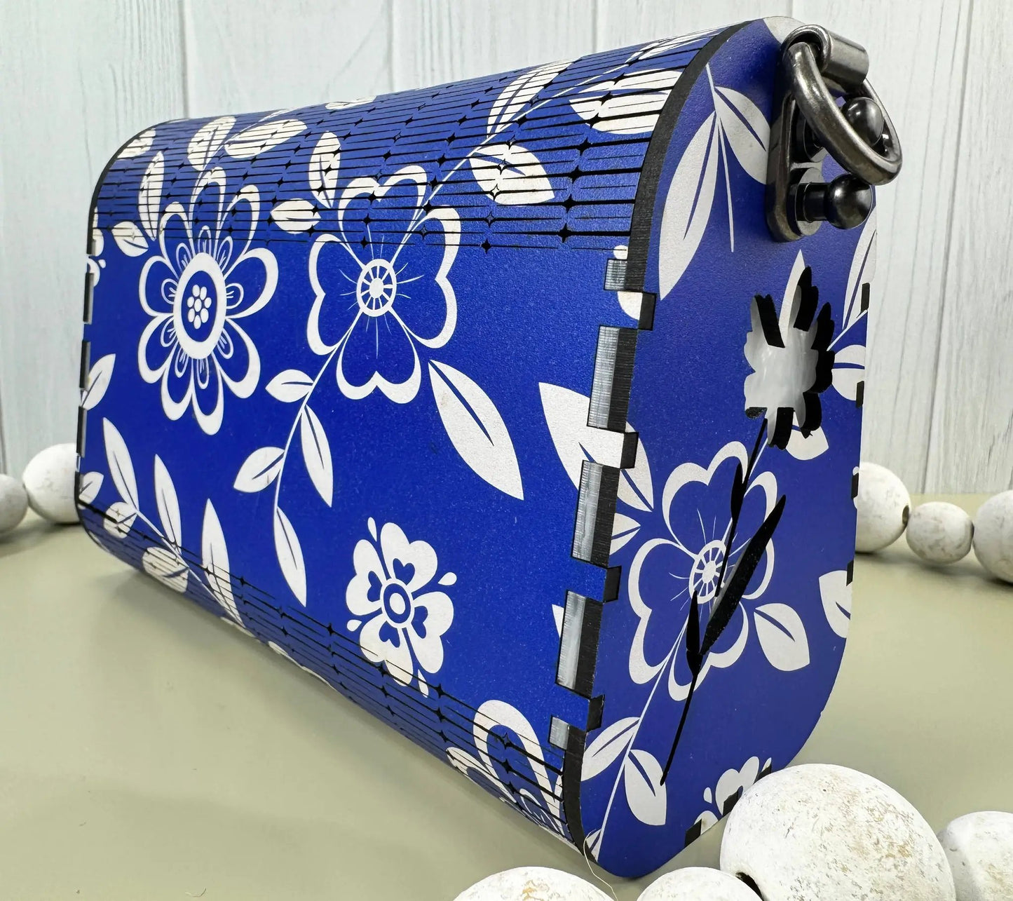 Truly Olive Cobalt Blue Flower Pattern Wood Handbag Clutch Purse - Clutch Bags Clutch Bag - Women's