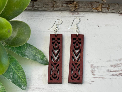 Truly Olive Rectangle Mandala Earrings Lightweight Wood Earrings - Earrings Dangle Earrings