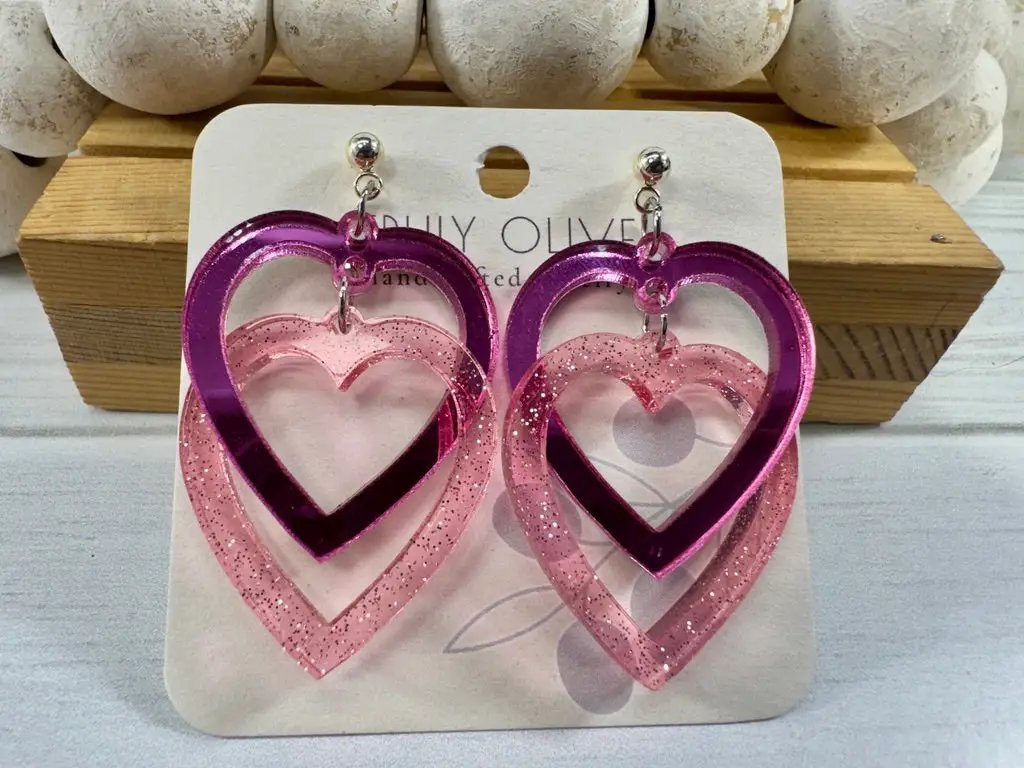 Trulyolive Connected Pink Double Heart Earrings - Earrings