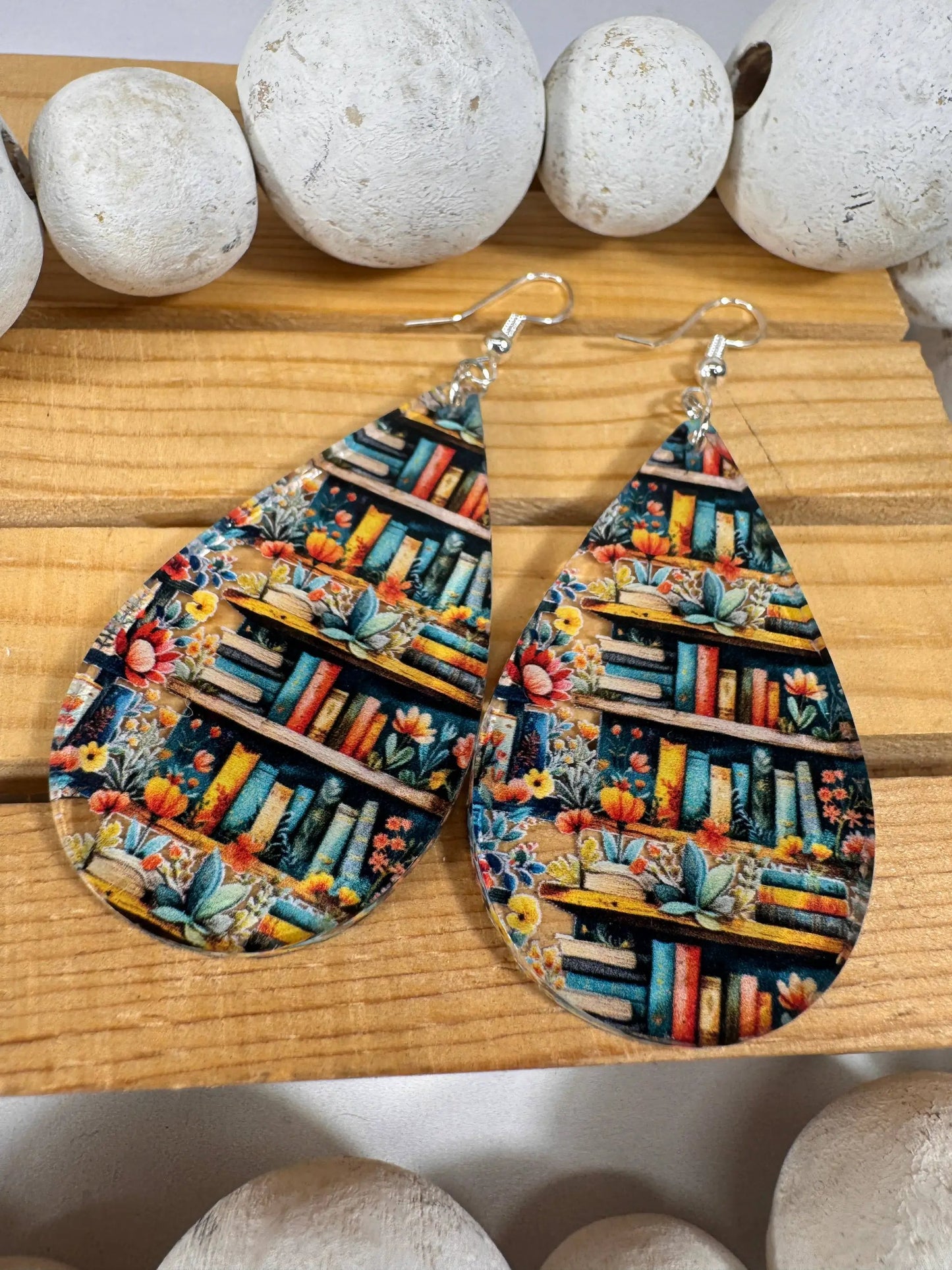 Truly Olive Bookshelf Earrings Book Lovers Teardrop Earrings - Earrings Dangle Earrings
