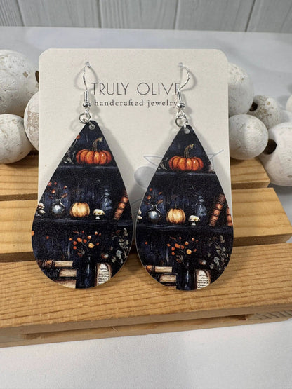 Truly Olive Cute Fall Pumpkin Polk A Dots - Earrings Dangle Earrings