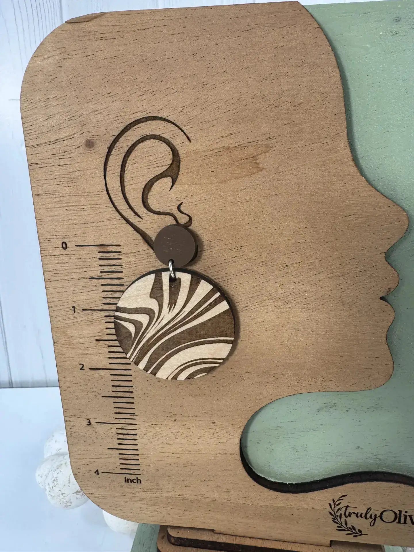 Truly Olive Engraved Wood Earrings - Earrings Dangle Earrings