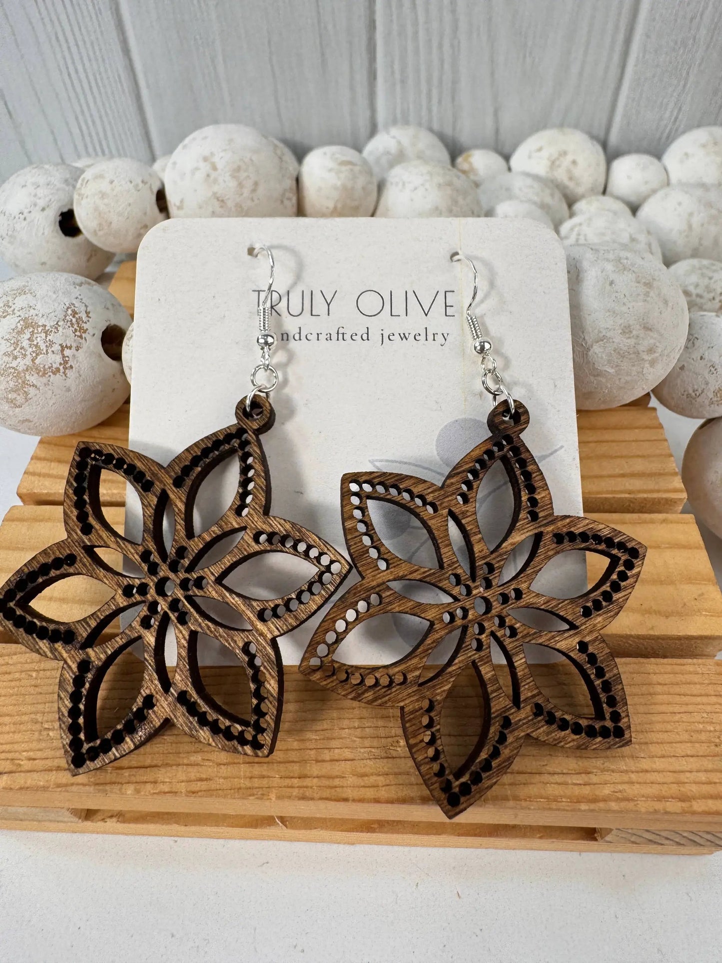Truly Olive Introducing Lightweight Wood Earrings in a Large Star Shape - Earrings Dangle Earrings