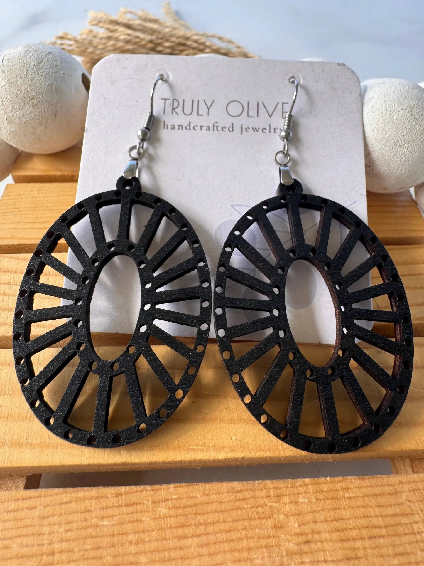 Truly Olive Lightweight Wooden Earrings All Day Wear - Earrings Dangle Earrings