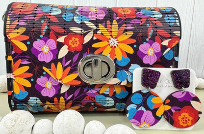 Truly Olive Bright Flower Pattern Wood Handbag Clutch Purse - Clutch Bags Clutch Bag - Women's